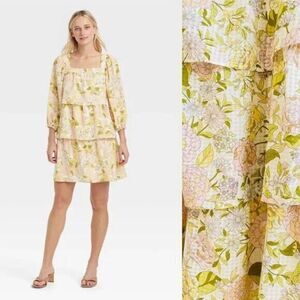 Who What Wear Pastal Floral Dress Women Medium Ruffle Cottagecore Yellow Tiered